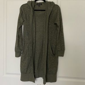 Long Green Cardigan with Hood, Size M